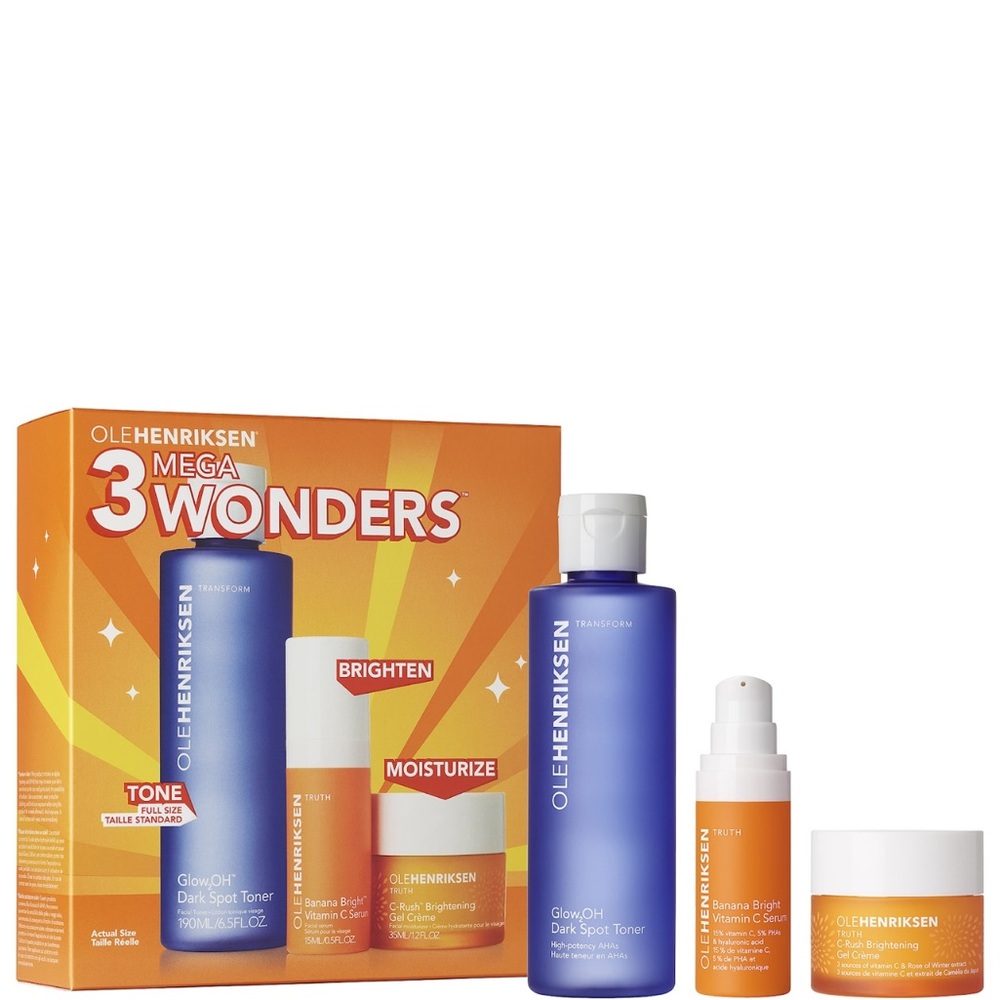 OLE HENRIKSEN 3 Mega Wonders Full Size $93 Value NIB Dark Spot Toner Serum Gel